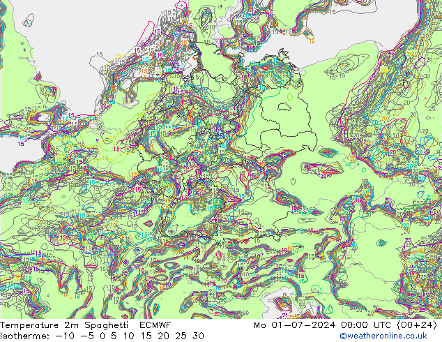 Temperatuurkaart Spaghetti ECMWF ma 01.07.2024 00 UTC