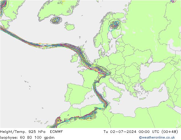 Hoogte/Temp. 925 hPa ECMWF di 02.07.2024 00 UTC