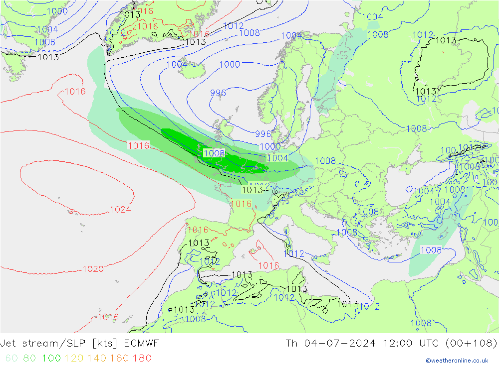 高速氣流/地面气压 ECMWF 星期四 04.07.2024 12 UTC