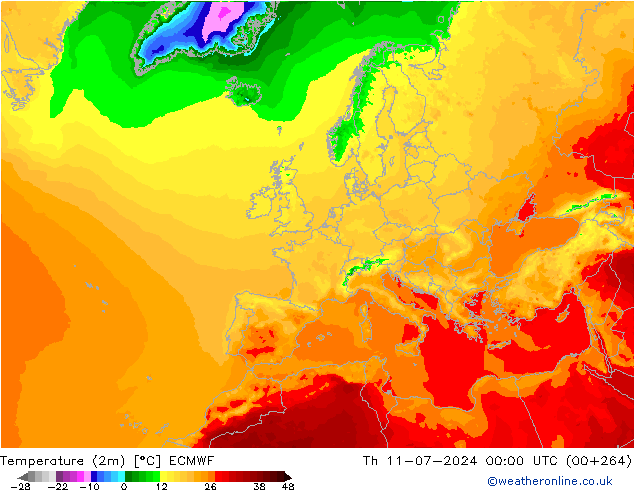 Temperatuurkaart (2m) ECMWF do 11.07.2024 00 UTC