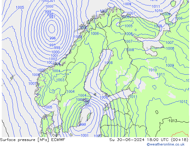 地面气压 ECMWF 星期日 30.06.2024 18 UTC