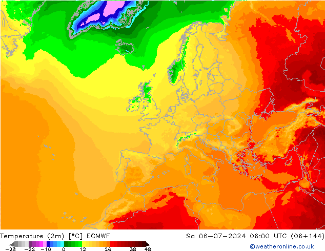 Temperatuurkaart (2m) ECMWF za 06.07.2024 06 UTC