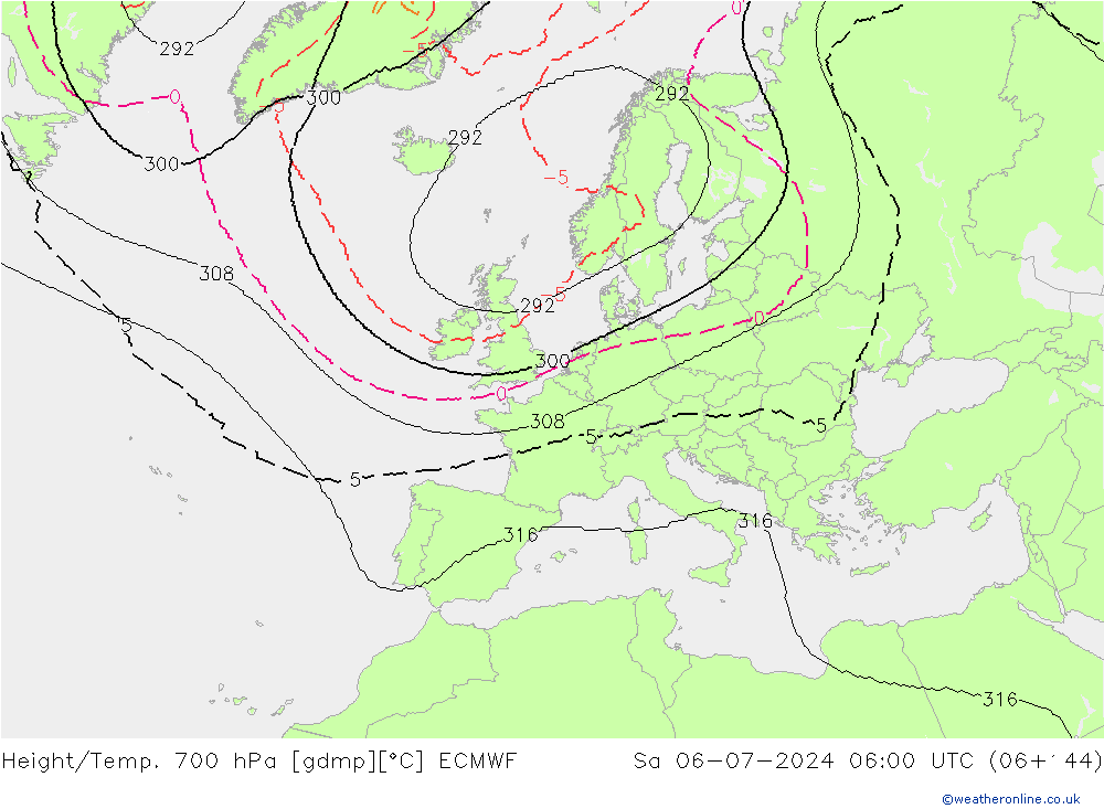 Hoogte/Temp. 700 hPa ECMWF za 06.07.2024 06 UTC