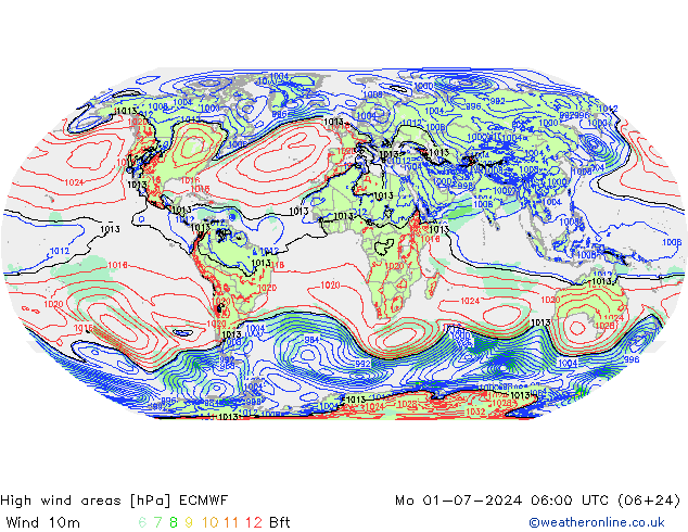 High wind areas ECMWF 星期一 01.07.2024 06 UTC