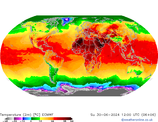 温度图 ECMWF 星期日 30.06.2024 12 UTC