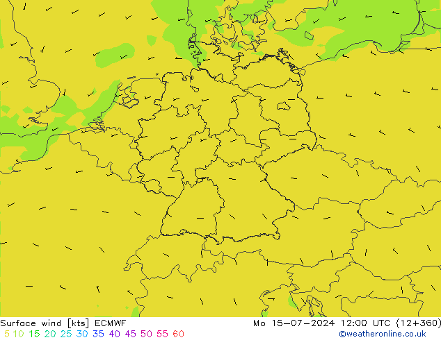 Wind 10 m ECMWF ma 15.07.2024 12 UTC
