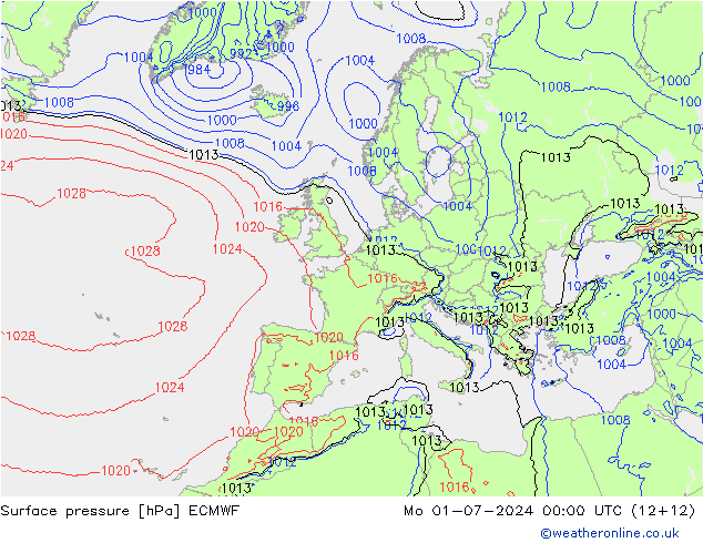 地面气压 ECMWF 星期一 01.07.2024 00 UTC
