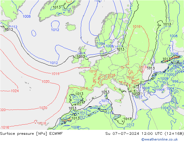 地面气压 ECMWF 星期日 07.07.2024 12 UTC
