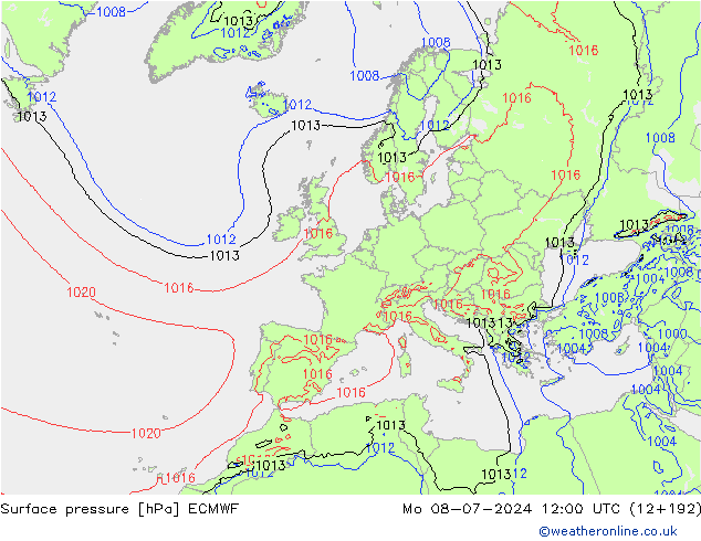 地面气压 ECMWF 星期一 08.07.2024 12 UTC