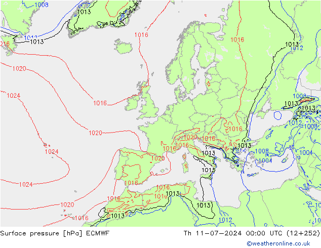 地面气压 ECMWF 星期四 11.07.2024 00 UTC
