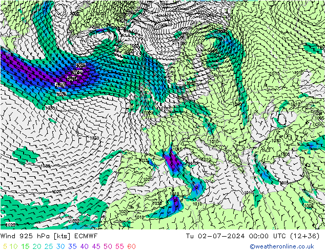Wind 925 hPa ECMWF di 02.07.2024 00 UTC