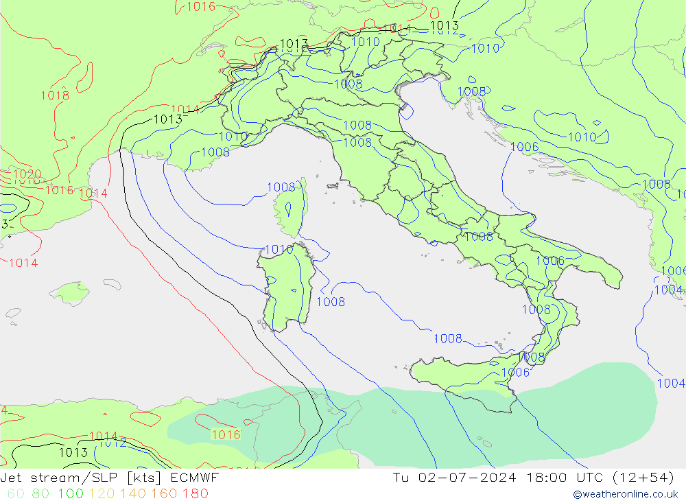 Straalstroom/SLP ECMWF di 02.07.2024 18 UTC