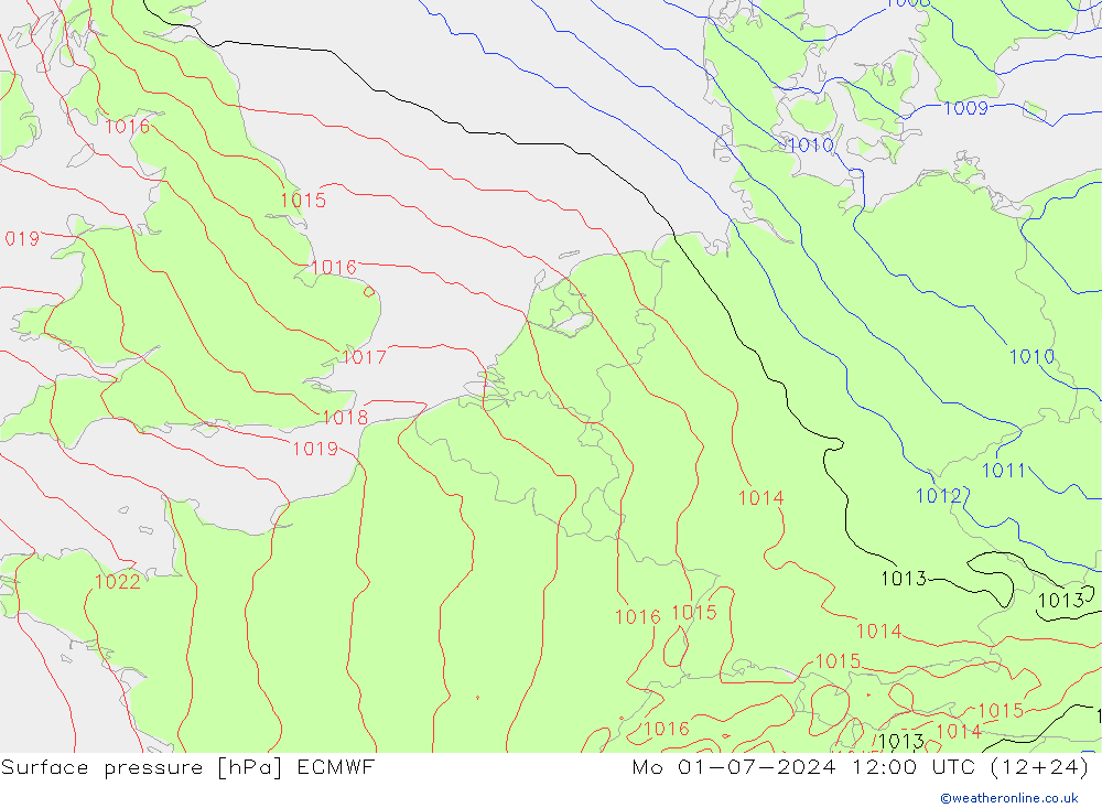 地面气压 ECMWF 星期一 01.07.2024 12 UTC