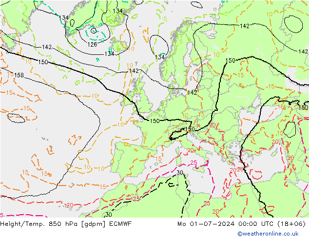 Height/Temp. 850 hPa ECMWF 星期一 01.07.2024 00 UTC