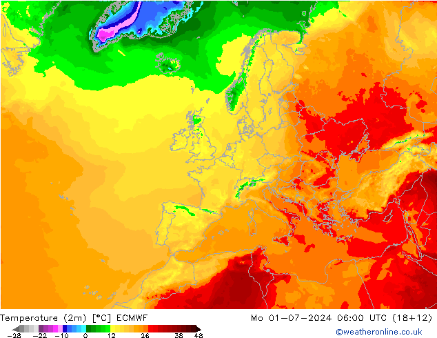温度图 ECMWF 星期一 01.07.2024 06 UTC
