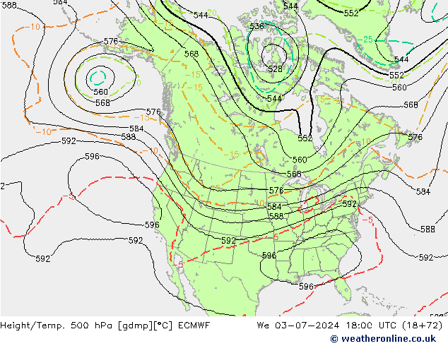 Hoogte/Temp. 500 hPa ECMWF wo 03.07.2024 18 UTC