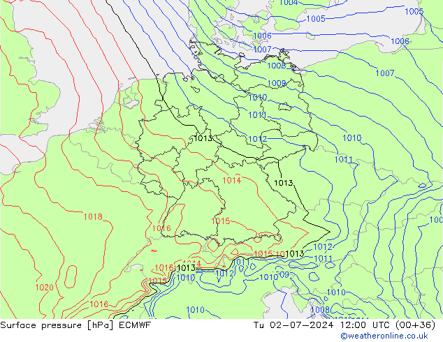 Luchtdruk (Grond) ECMWF di 02.07.2024 12 UTC