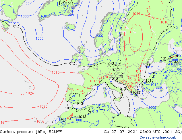 Luchtdruk (Grond) ECMWF zo 07.07.2024 06 UTC