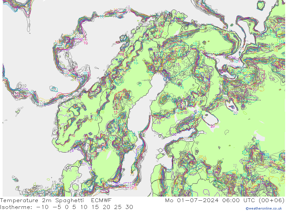 Temperatuurkaart Spaghetti ECMWF ma 01.07.2024 06 UTC