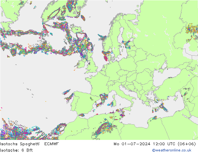 Isotachen Spaghetti ECMWF ma 01.07.2024 12 UTC