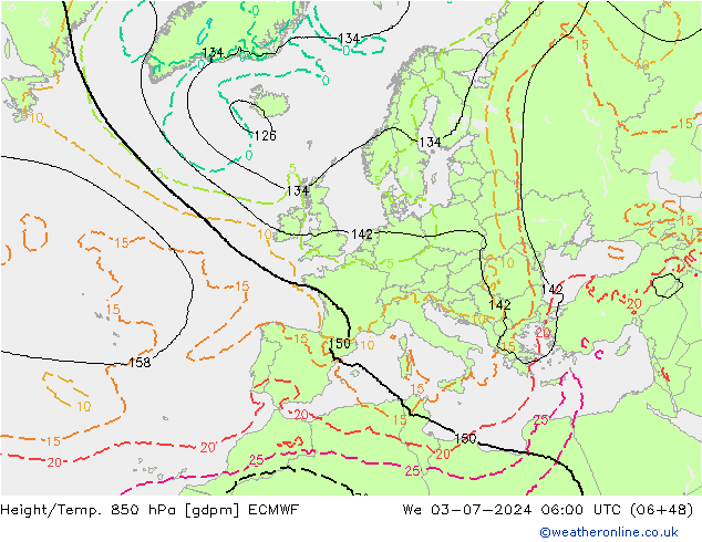 Hoogte/Temp. 850 hPa ECMWF wo 03.07.2024 06 UTC
