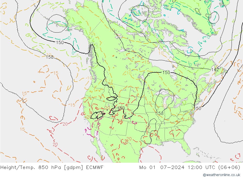 Height/Temp. 850 hPa ECMWF 星期一 01.07.2024 12 UTC