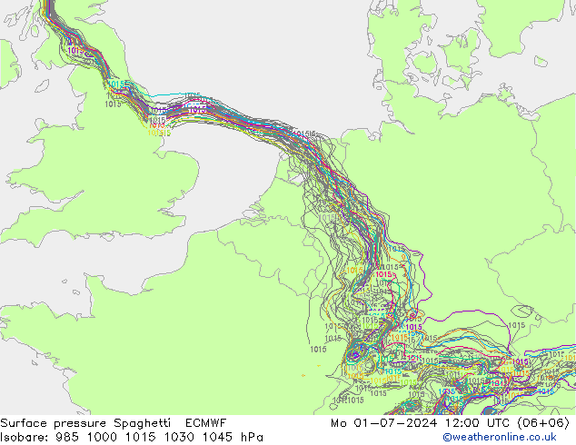 Luchtdruk op zeeniveau Spaghetti ECMWF ma 01.07.2024 12 UTC