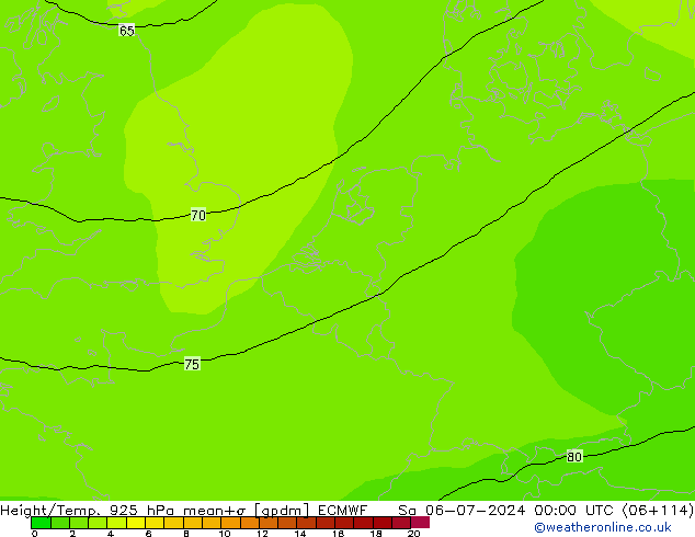 Height/Temp. 925 hPa ECMWF 星期六 06.07.2024 00 UTC
