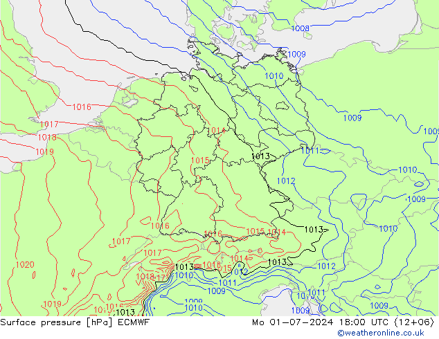 Luchtdruk (Grond) ECMWF ma 01.07.2024 18 UTC