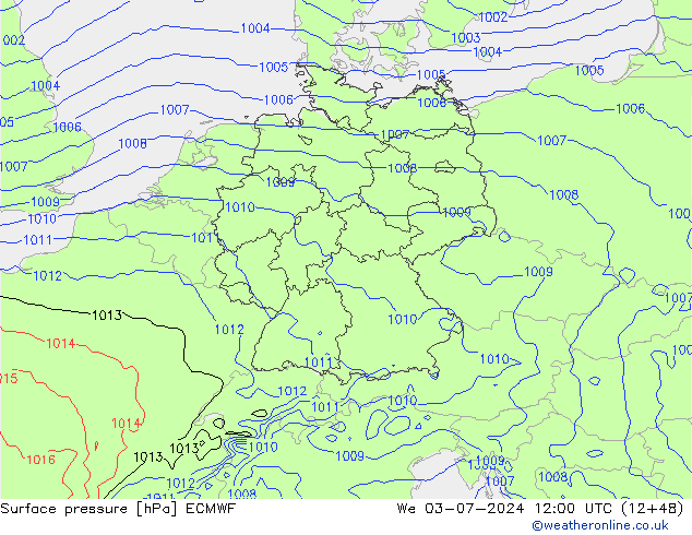 Luchtdruk (Grond) ECMWF wo 03.07.2024 12 UTC