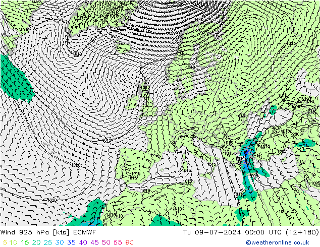 风 925 hPa ECMWF 星期二 09.07.2024 00 UTC