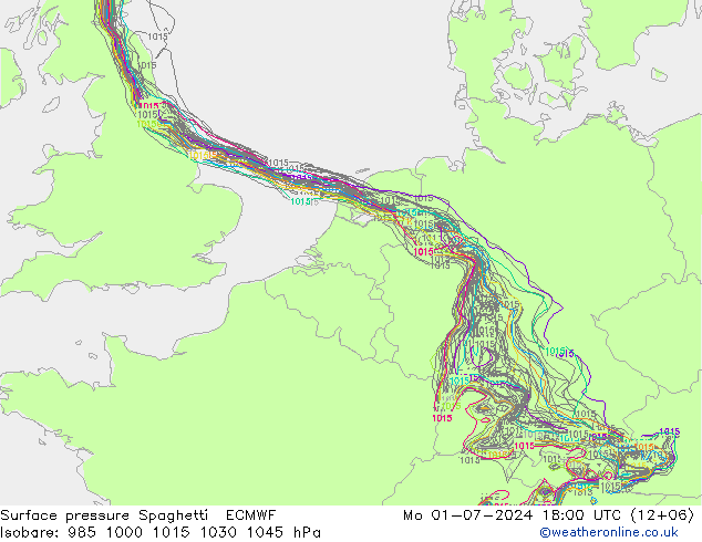 地面气压 Spaghetti ECMWF 星期一 01.07.2024 18 UTC