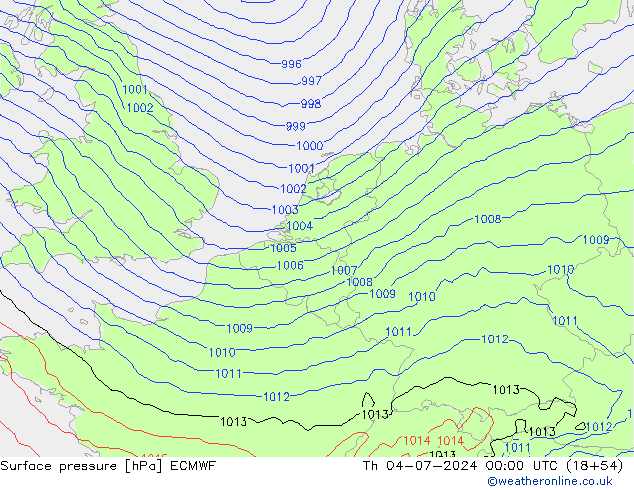 地面气压 ECMWF 星期四 04.07.2024 00 UTC