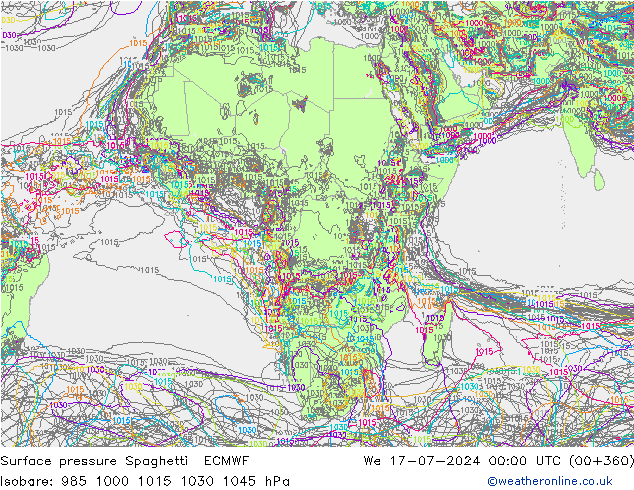 Luchtdruk op zeeniveau Spaghetti ECMWF wo 17.07.2024 00 UTC