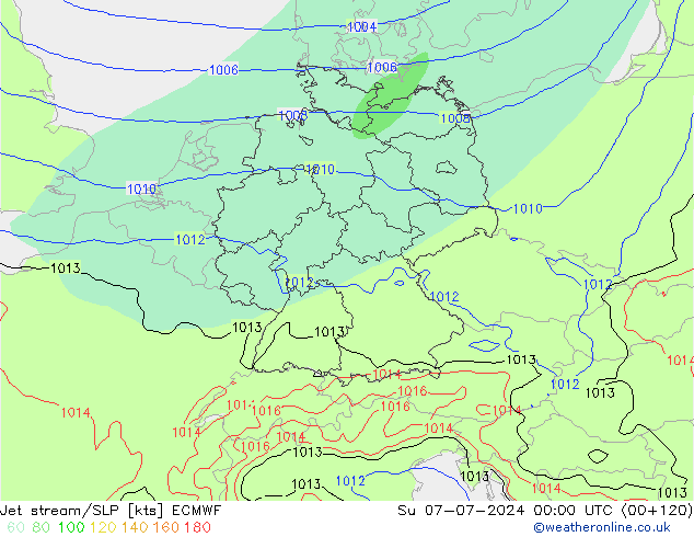 高速氣流/地面气压 ECMWF 星期日 07.07.2024 00 UTC