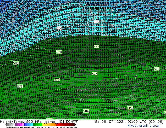Height/Temp. 500 hPa ECMWF 星期六 06.07.2024 00 UTC
