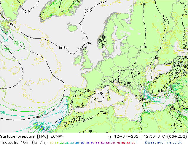 10米等风速线 (kph) ECMWF 星期五 12.07.2024 12 UTC