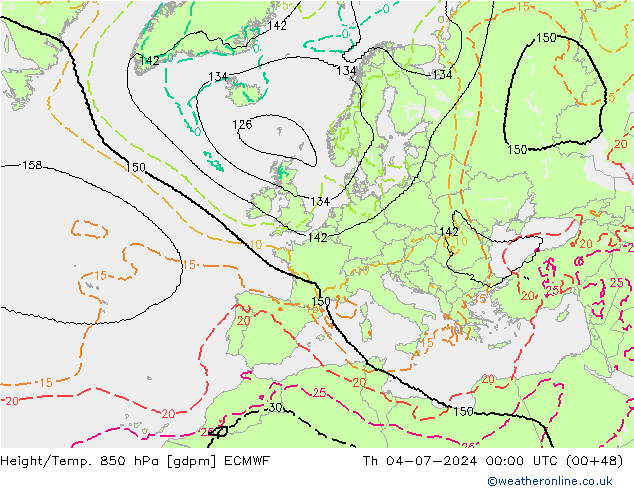Height/Temp. 850 hPa ECMWF 星期四 04.07.2024 00 UTC