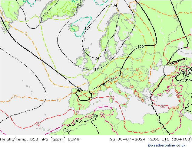 Hoogte/Temp. 850 hPa ECMWF za 06.07.2024 12 UTC