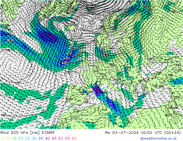 风 925 hPa ECMWF 星期三 03.07.2024 00 UTC