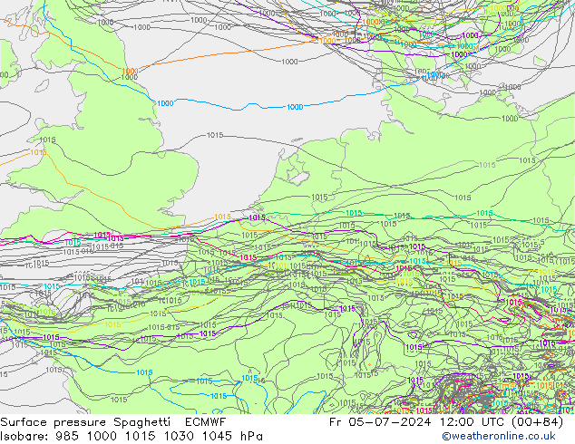 地面气压 Spaghetti ECMWF 星期五 05.07.2024 12 UTC