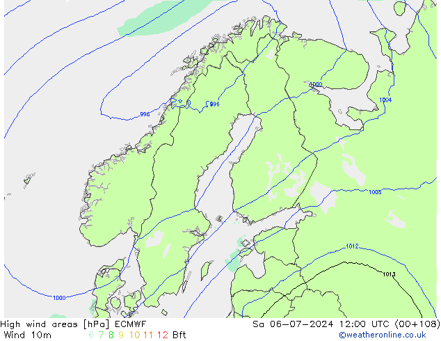 High wind areas ECMWF 星期六 06.07.2024 12 UTC