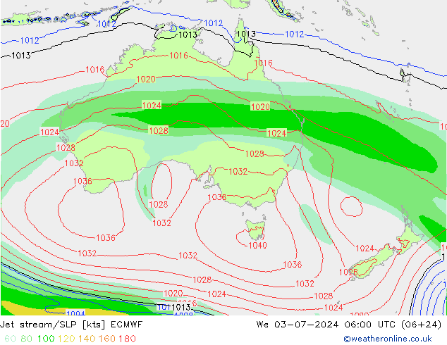 Straalstroom/SLP ECMWF wo 03.07.2024 06 UTC