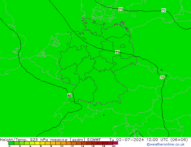 Hoogte/Temp. 925 hPa ECMWF di 02.07.2024 12 UTC