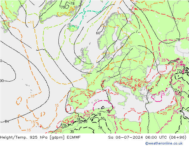Hoogte/Temp. 925 hPa ECMWF za 06.07.2024 06 UTC