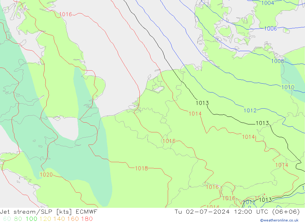 Straalstroom/SLP ECMWF di 02.07.2024 12 UTC