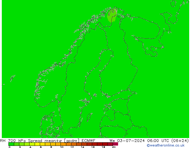 RH 700 hPa Spread ECMWF 星期三 03.07.2024 06 UTC