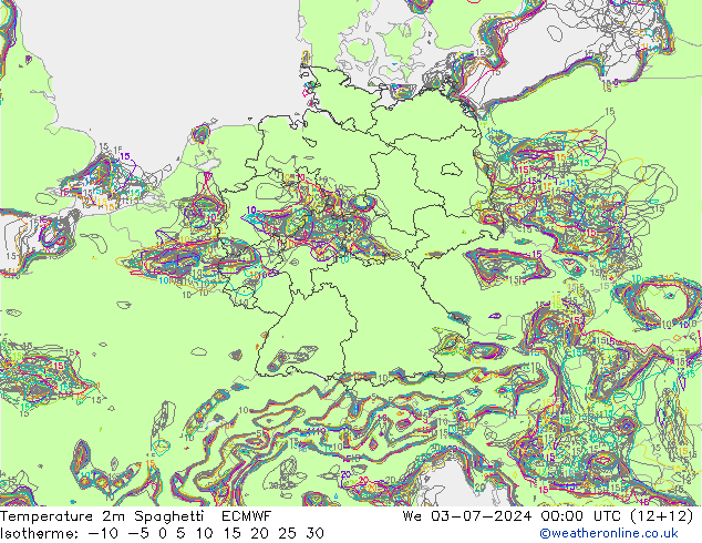 温度图 Spaghetti ECMWF 星期三 03.07.2024 00 UTC