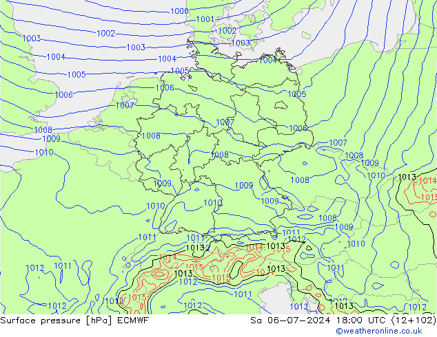 地面气压 ECMWF 星期六 06.07.2024 18 UTC