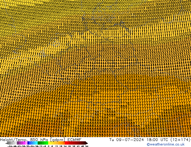 Hoogte/Temp. 850 hPa ECMWF di 09.07.2024 18 UTC